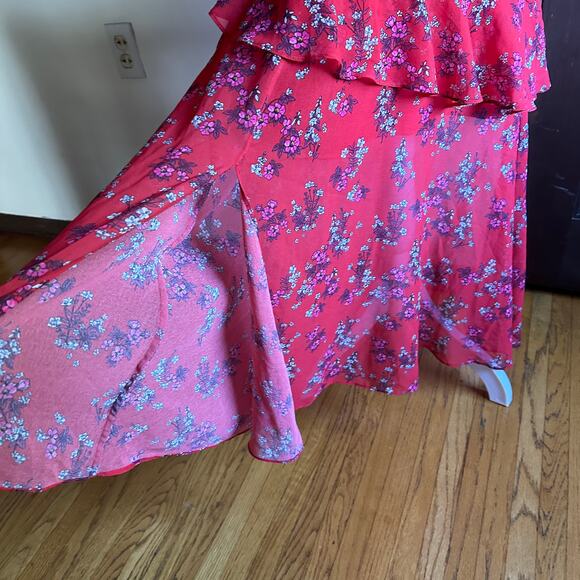 KEEPSAKE the Label | Red Floral Heart and Soul Ruffle Midi Slip Dress | Large - Picture 3 of 7